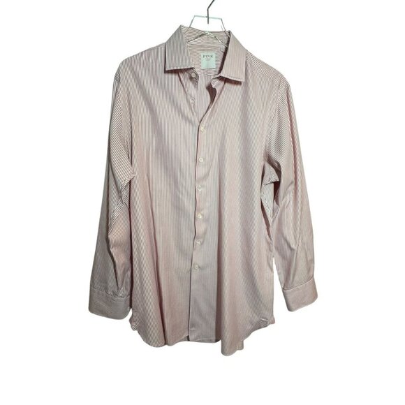 Thomas Pink mens size 17/43 pink & white striped Tailored fit Dress shirt - Picture 1 of 8